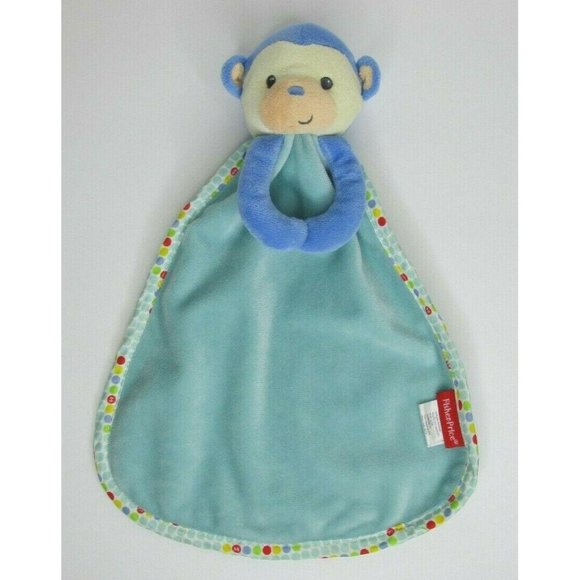 Fisher Price Lovey Monkey Security Blanket Blue Polka Dot Plush 2015 Baby Rattle - Picture 2 of 8